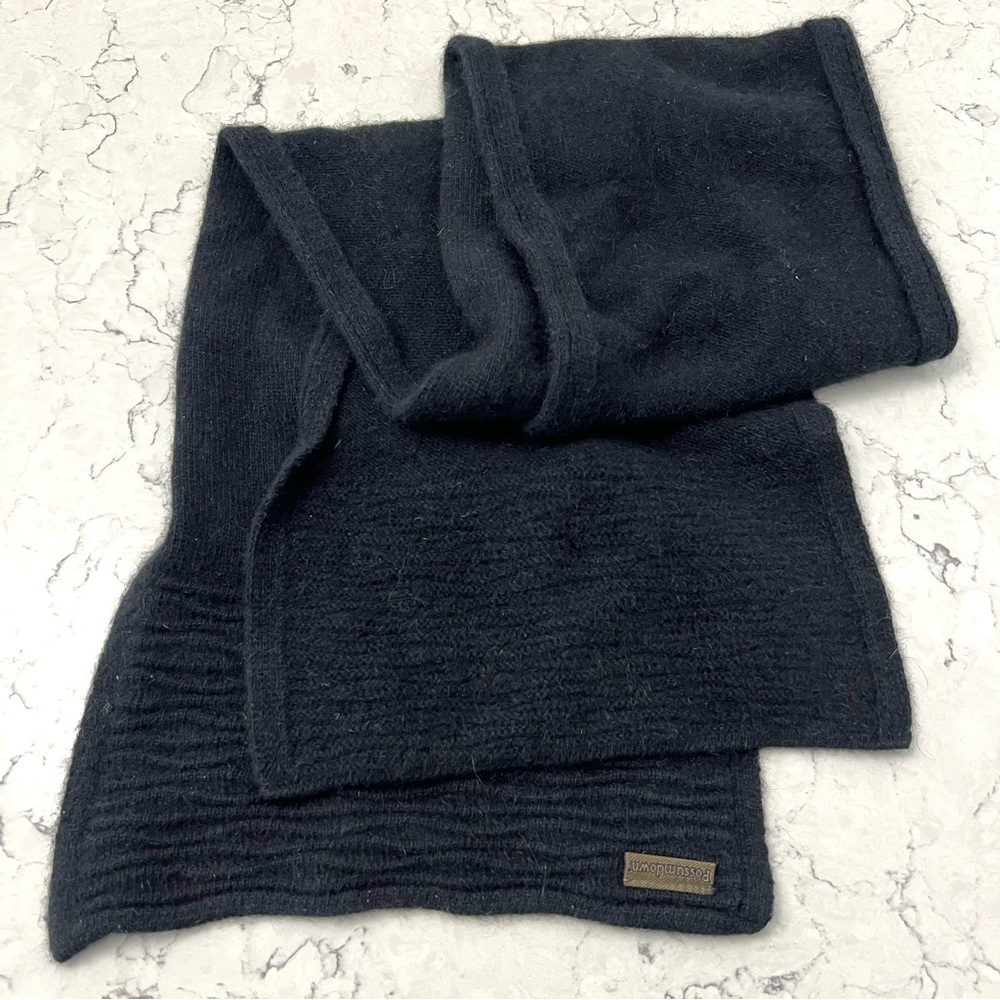 Possum Down Possum Fur Merino Wool Black Knit Scarf Unisex